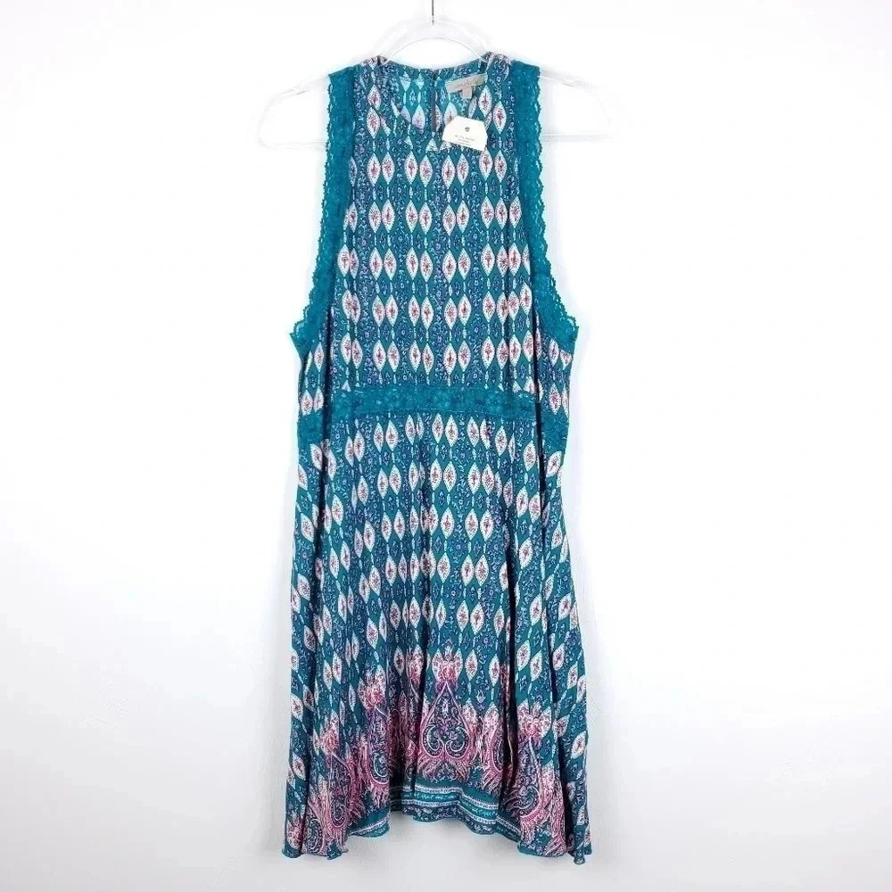 Wonderly lace trim print dress